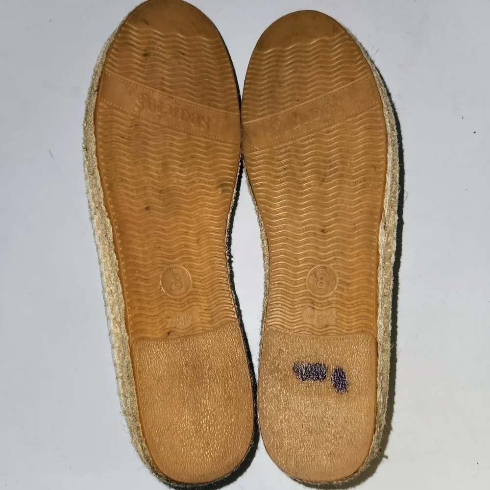 SOLUDOS Metallic Silver‎ Leather Smoking Slipper Espadrilles Size 8